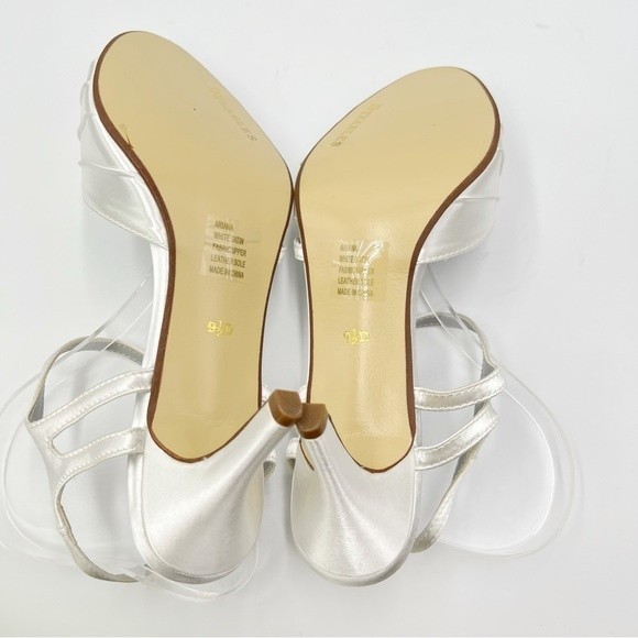 9.5W 9.5 WIDE Dyeables Women's Ariana White Satin Rhinestone Jeweled Heels Pumps - Picture 9 of 15